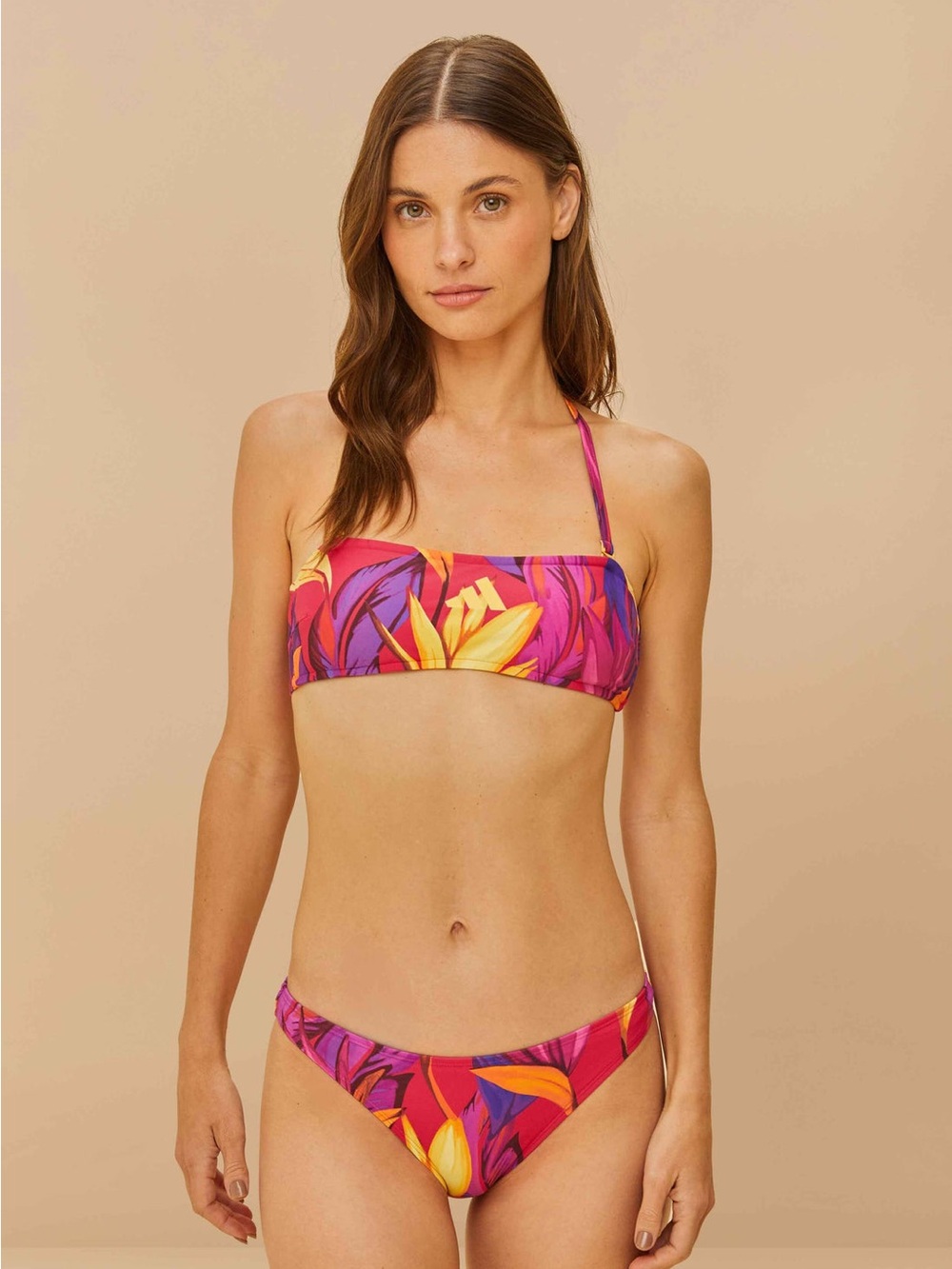 FARM Rio/Adidas Pink & Yellow Floral Bandeau Bikini